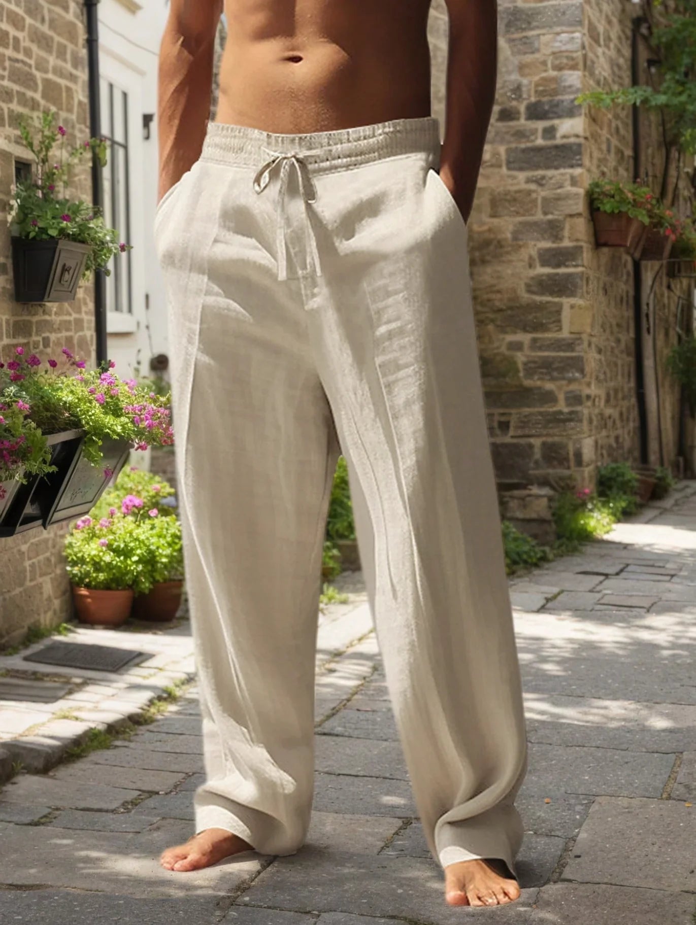 New Men'S Beach Pants - Daily Versatile Outdoor Leisure Fitness Simple Cotton Hemp Texture Loose Long Pants for Spring and Summe