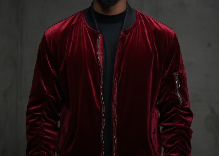 Velour Cinch Sleeve Bomber Jacket