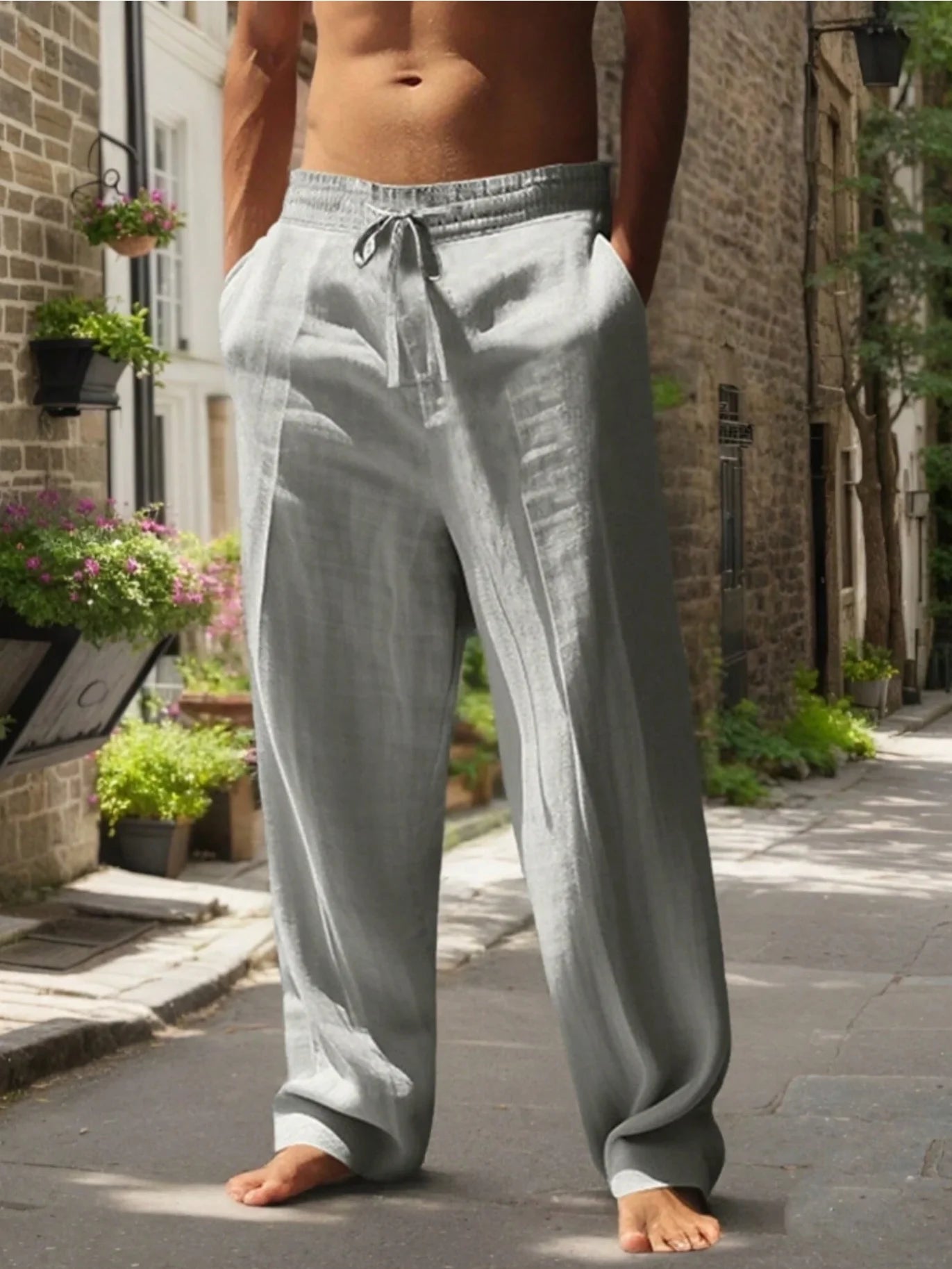 New Men'S Beach Pants - Daily Versatile Outdoor Leisure Fitness Simple Cotton Hemp Texture Loose Long Pants for Spring and Summe
