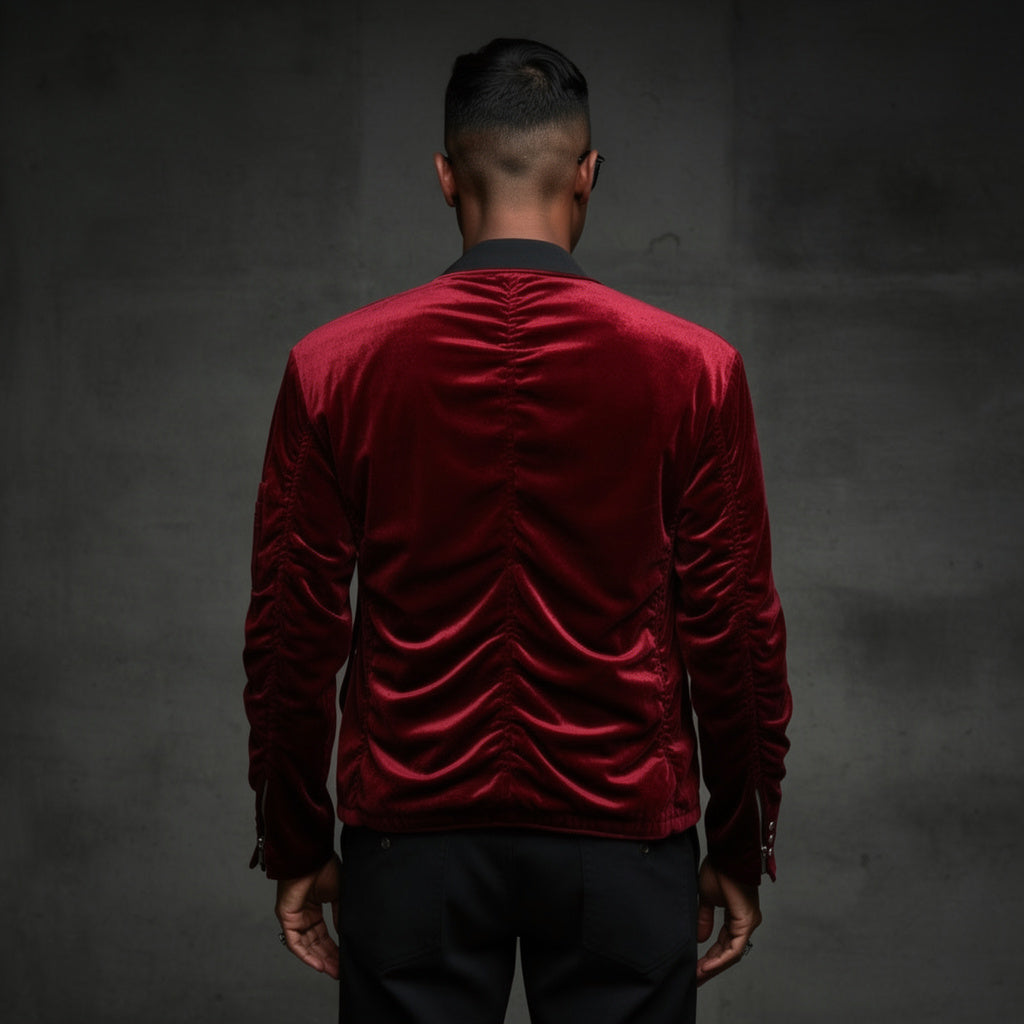 Velour Cinch Sleeve Bomber Jacket