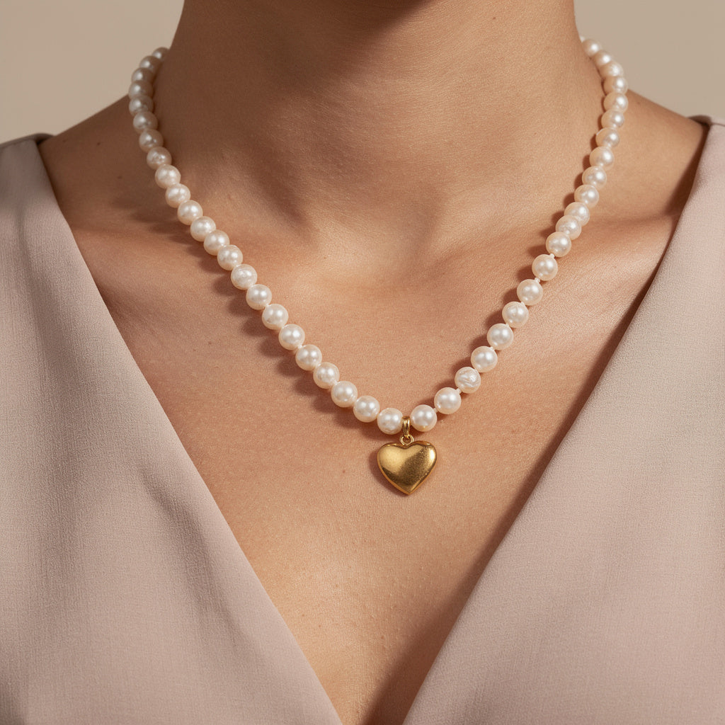Pearl & Gold Heart Pendant