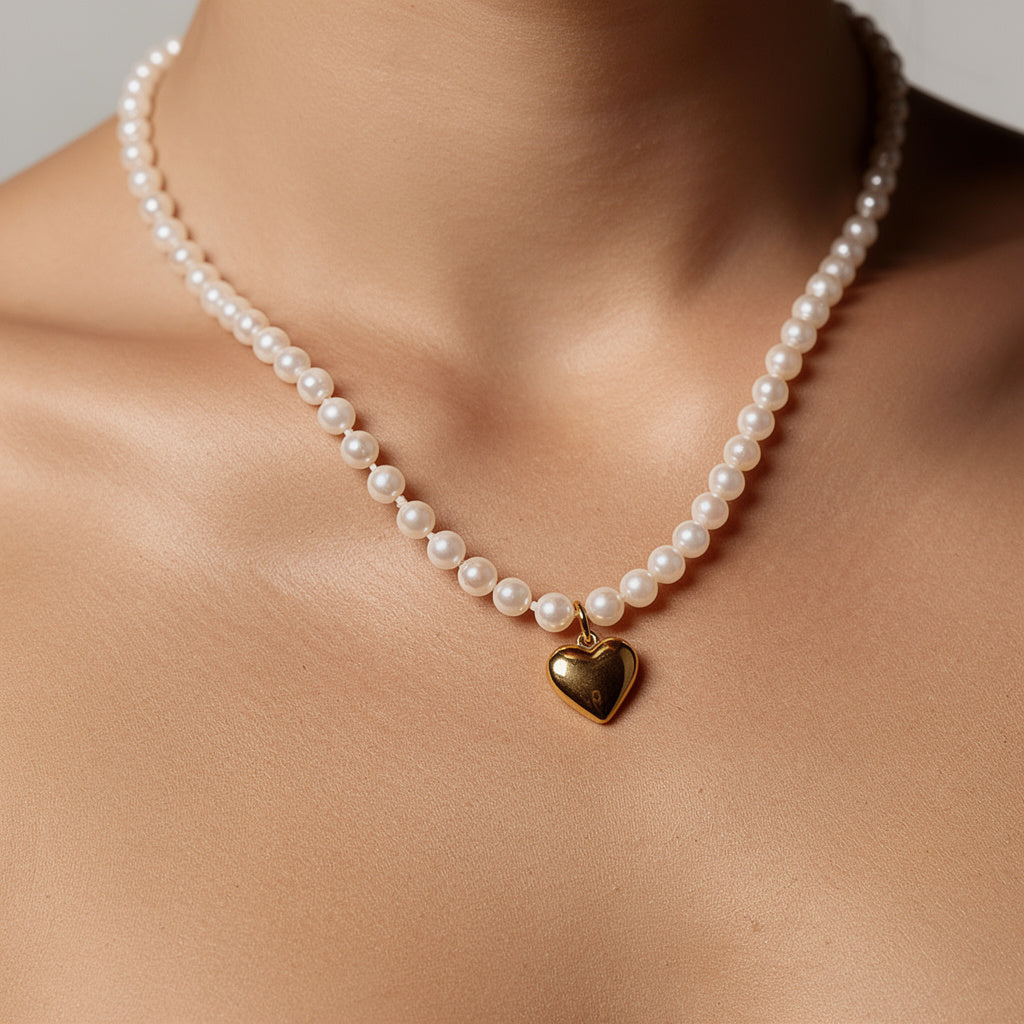 Pearl & Gold Heart Pendant